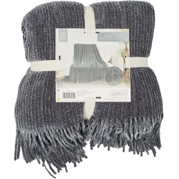 Plaid chenille en polyester avec franges 120 x 150 cm