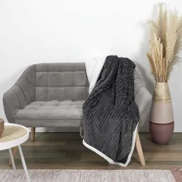 Plaid en flanelle cotelé doublure sherpa 180 x 220 cm