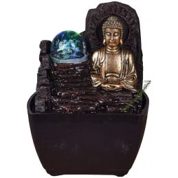 Petite fontaine d'intérieure en résine avec LED bouddha Theravada