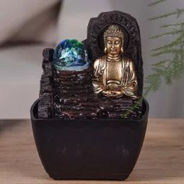 Petite fontaine d'intérieure en résine avec LED bouddha Theravada