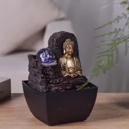 Petite fontaine d'intérieure en résine avec LED bouddha Theravada