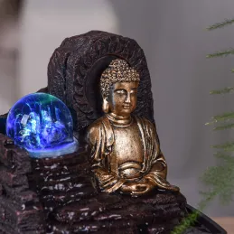 Petite fontaine d'intérieure en résine avec LED bouddha Theravada
