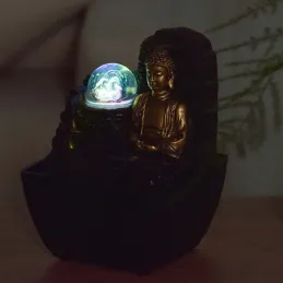 Petite fontaine d'intérieure en résine avec LED bouddha Theravada