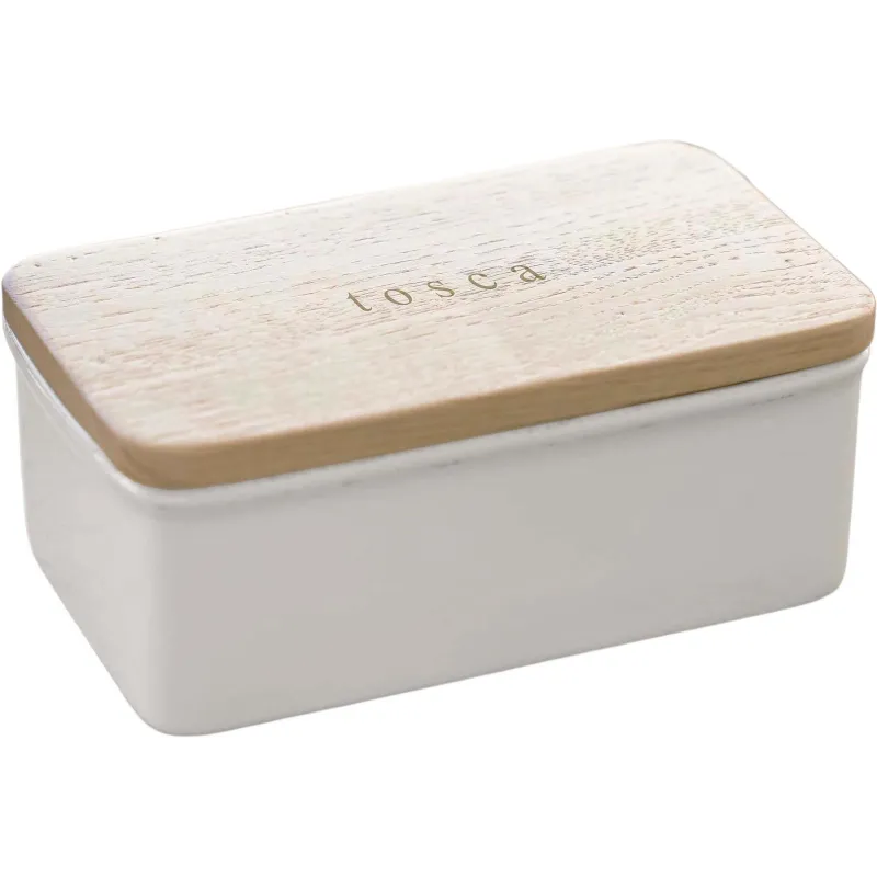 Beurrier en céramique couvercle en bois Tosca