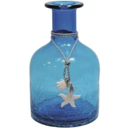 Vase petite bouteille en verre teinté bleu