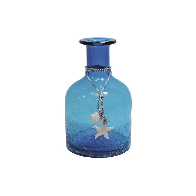Vase petite bouteille en verre teinté bleu