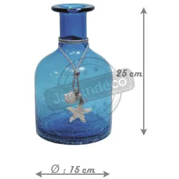 Vase petite bouteille en verre teinté bleu