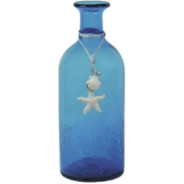 Vase bouteille en verre teinté bleu