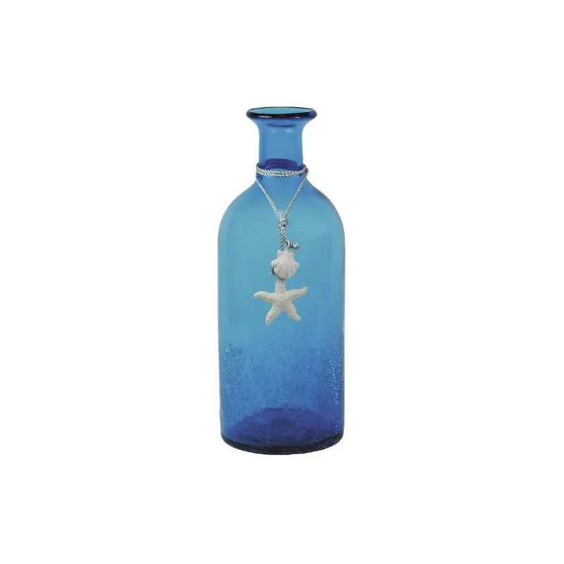 Vase bouteille en verre teinté bleu
