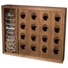 Range bouteilles mural en bois 16 bouteilles avec réserve bouchons