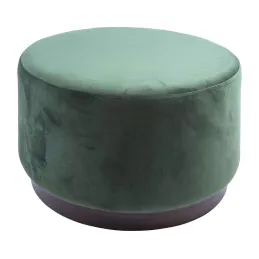 Grand pouf rond en velours et bois