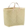 Cabas en palmier naturel tressé avec poignées cuir