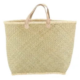 Cabas en palmier naturel tressé avec poignées cuir
