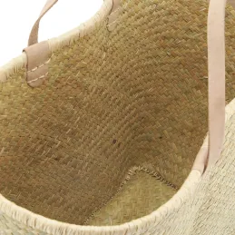 Cabas en palmier naturel tressé avec poignées cuir