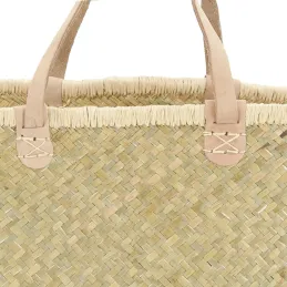 Cabas en palmier naturel tressé avec poignées cuir