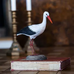 Cigogne en bois sculptée à la main 16 x 6.5 x 21 cm
