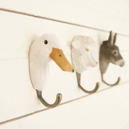 Patère animal en bois sculpté à la main et métal