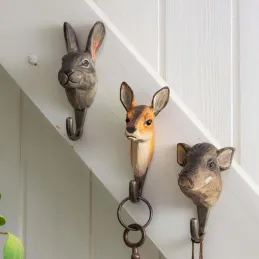 Patère animal en bois sculpté à la main et métal