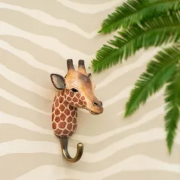 Patère animal en bois sculpté à la main et métal