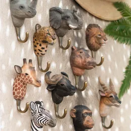 Patère animal en bois sculpté à la main et métal