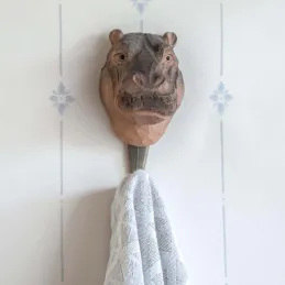 Patère animal en bois sculpté à la main et métal