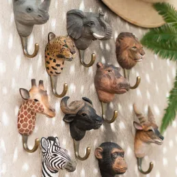 Patère animal en bois sculpté à la main et métal