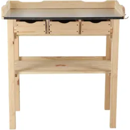 Table à rempoter en pin avec plateau zinc