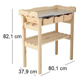 Table à rempoter en pin avec plateau zinc