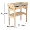 Table à rempoter en pin avec plateau zinc