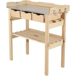 Table à rempoter en pin avec plateau zinc