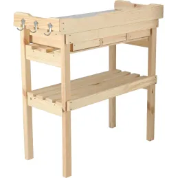 Table à rempoter en pin avec plateau zinc