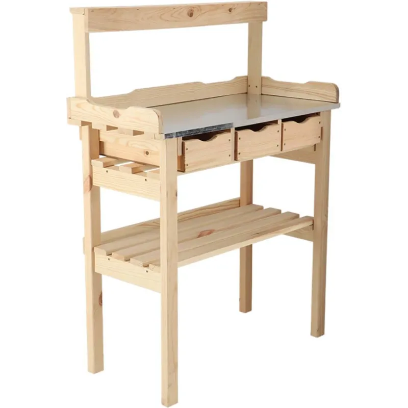 Table à rempoter en pin avec plateau zinc