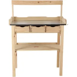 Table à rempoter en pin avec plateau zinc