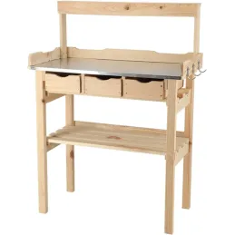 Table à rempoter en pin avec plateau zinc
