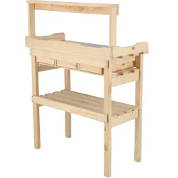 Table à rempoter en pin avec plateau zinc