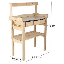 Table à rempoter en pin avec plateau zinc