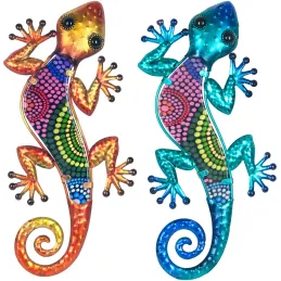 (Lot de 2)Gecko décoratif en métal et verre avec points colorés