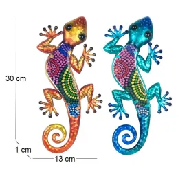 (Lot de 2)Gecko décoratif en métal et verre avec points colorés