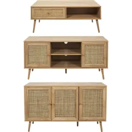 Set buffet 3 portes + meuble TV en bois 2 portes et table basse 1 tiroir Bali