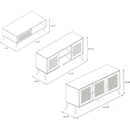 Set buffet 3 portes + meuble TV en bois 2 portes et table basse 1 tiroir Bali