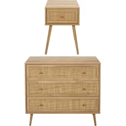 Set commode en bois 3 tiroirs et chevet 1 tiroir Bali