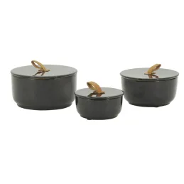 Boites rondes en métal laqué noir (Lot de 3)