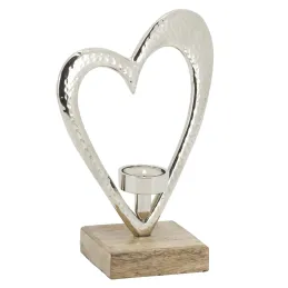 Photophore coeur en aluminium et bois de manguier
