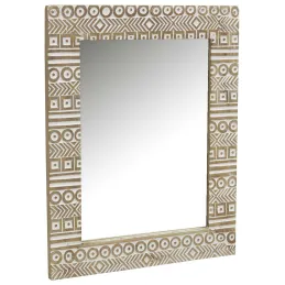 Miroir Aztèque en manguier sculpté et blanchi