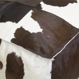 Pouf carré en peau de vache véritable