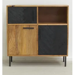 Commode en manguier naturel et teinté noir Damier