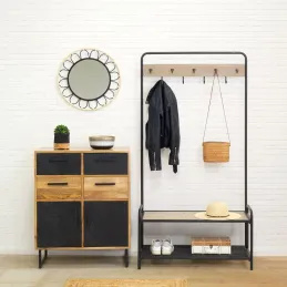 Commode en manguier naturel et teinté noir Damier