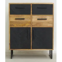 Commode en manguier naturel et teinté noir Damier