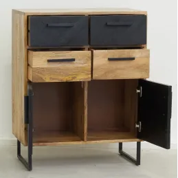 Commode en manguier naturel et teinté noir Damier