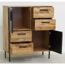 Commode en manguier naturel et teinté noir Damier